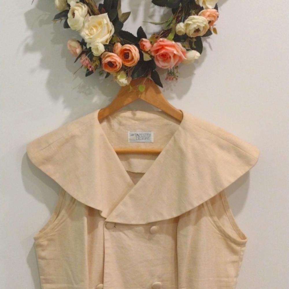 VINTAGE SLEEVELESS DBL BREASTED LINEN TOP (L)